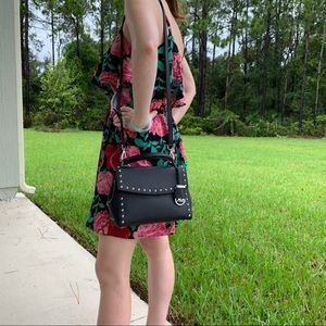 Michael Kors Ava Small Top Handle Studd Black Leather Satchel Brand New.
